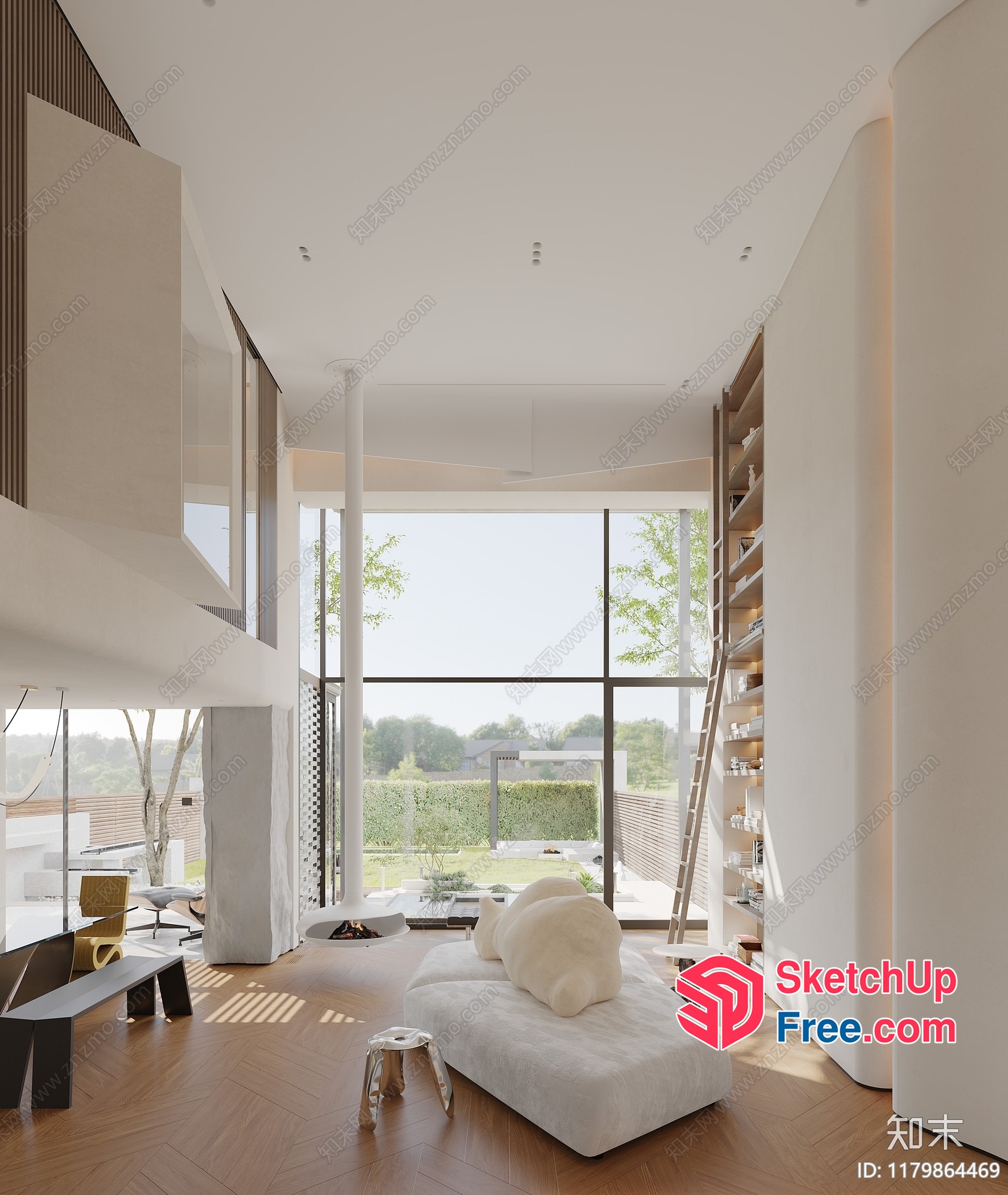 Modern Minimalist Living Room With Large Window And White Furniture 3D SketchUp File