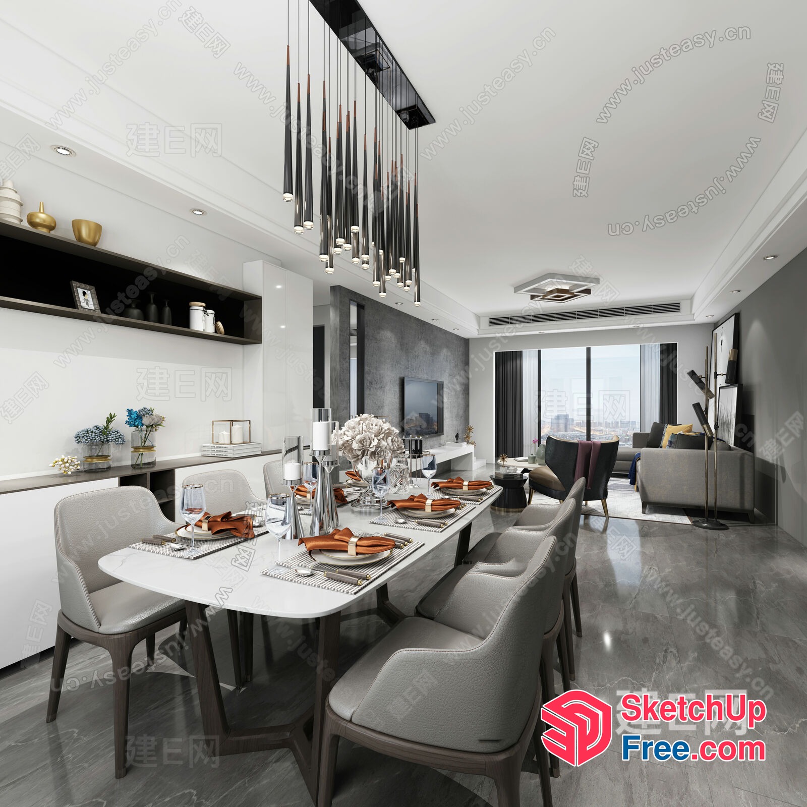 Modern Living Room With Dining Area And Minimalist Decor 3D SketchUp File