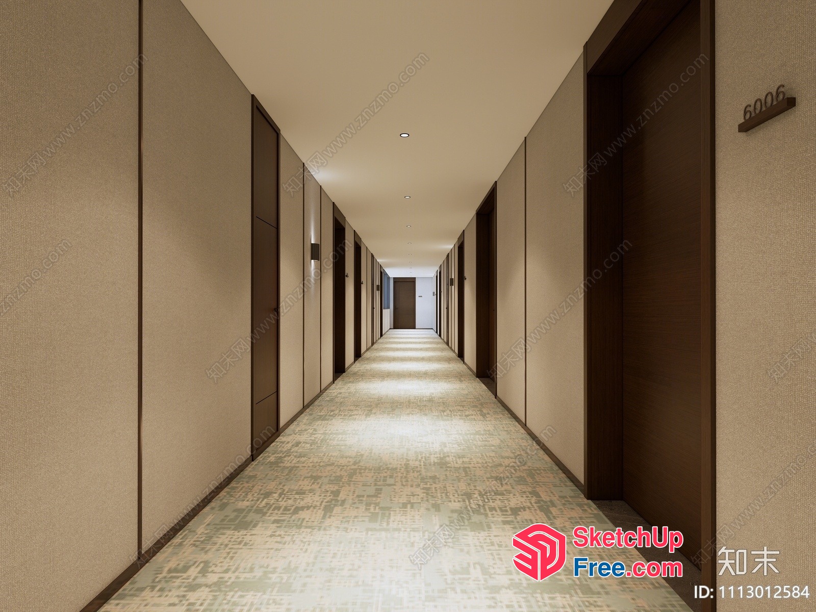 Long Hallway With Doors And Elevator 3D SketchUp File