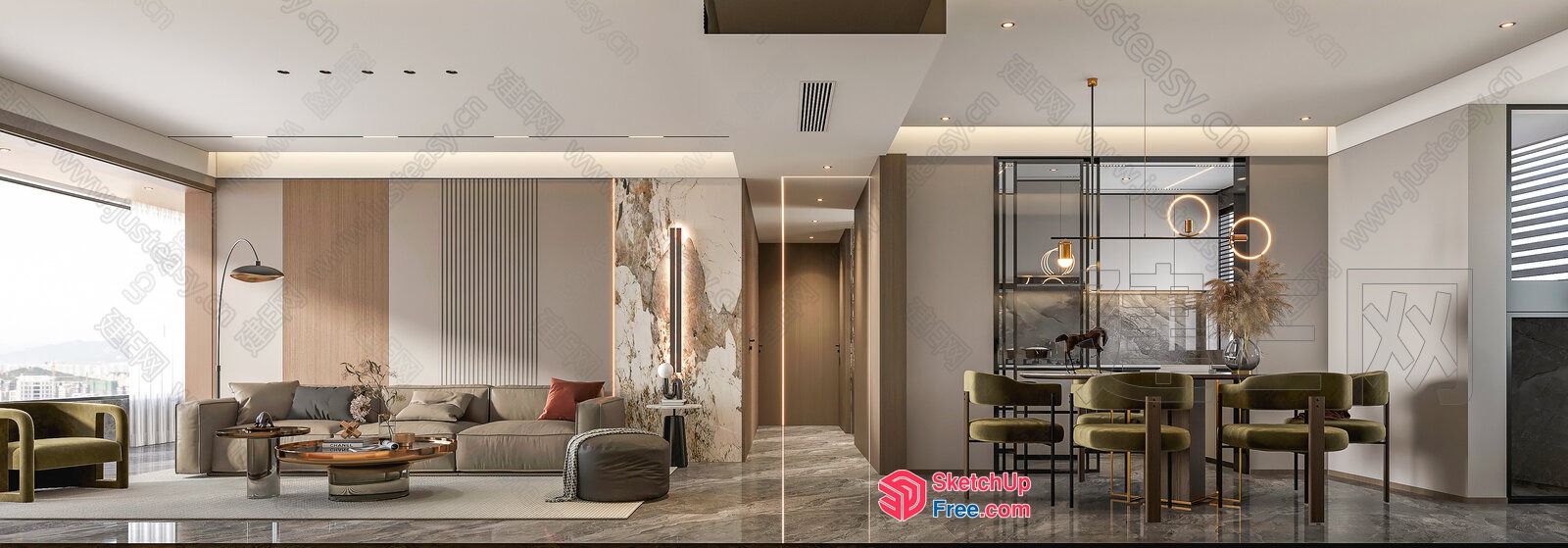 Modern Minimalist Living Room With Dining Area 3D SketchUp File