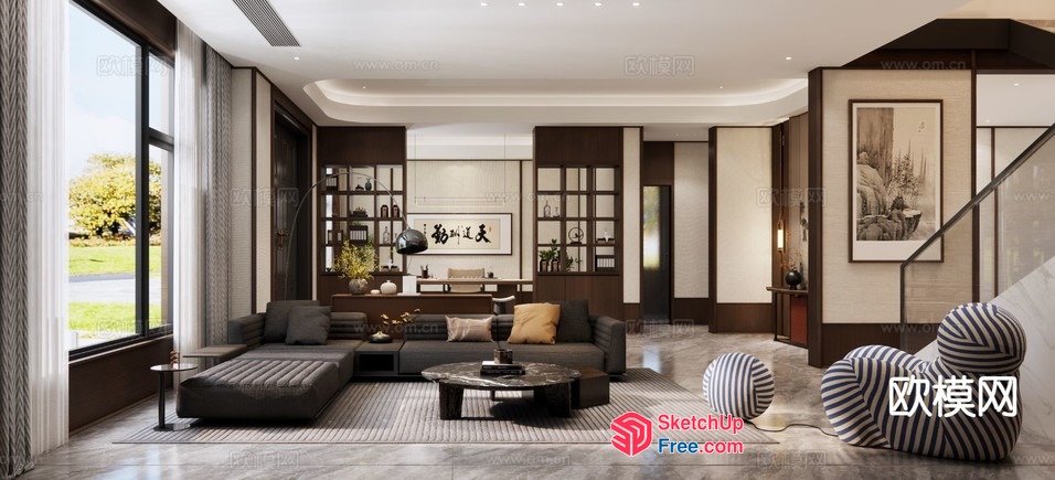 Modern Living Room With Elegant Decor And Natural Light 3D SketchUp File