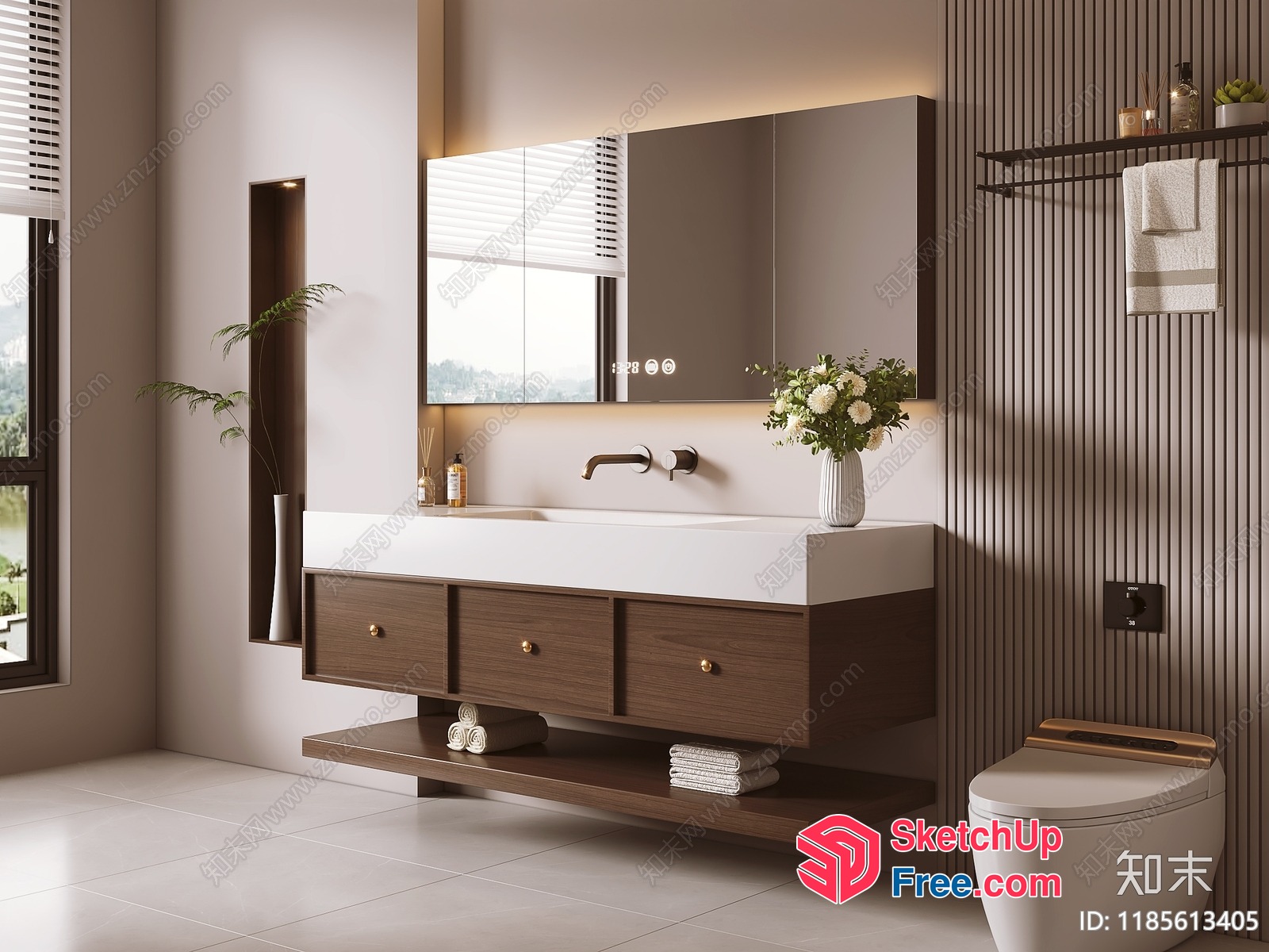 Elegant Modern Bathroom With White And Brown Tones 3D SketchUp File