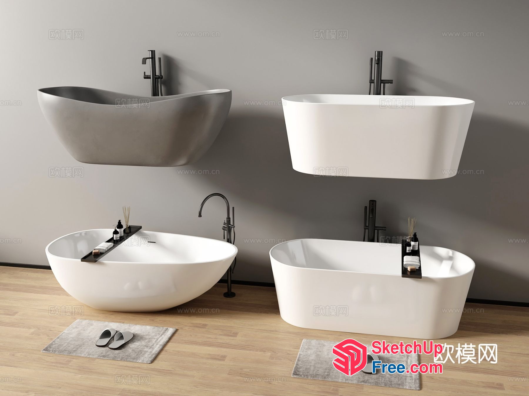Modern Bathroom With Sleek White Bathtub And Grey Accents 3D SketchUp File