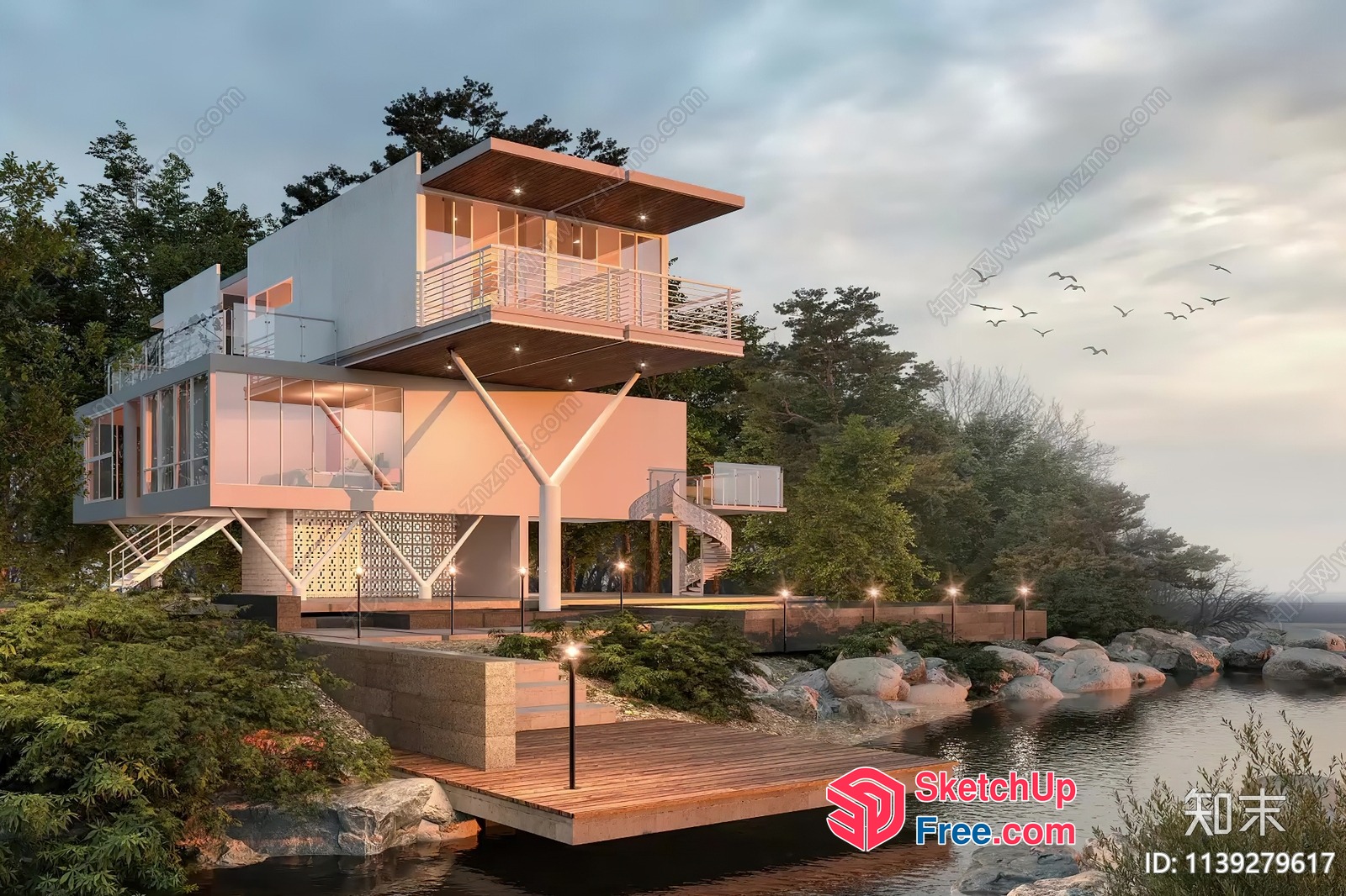 Modern Villa By The Water 3D SketchUp File