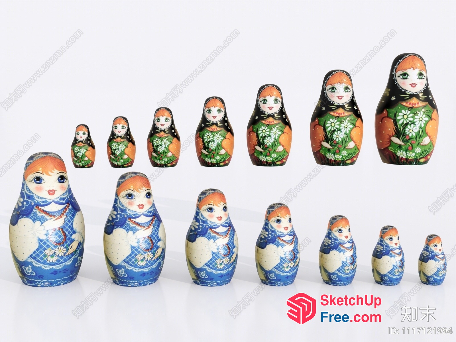 Colorful Russian Nesting Dolls 3D SketchUp File