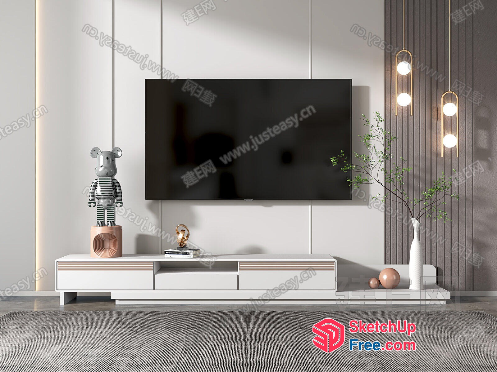 Modern Minimalist Living Room Interior With Tv And Decorative Elements 3D SketchUp File