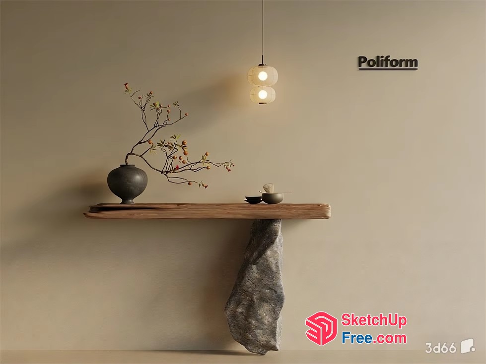 Elegant Wabi-Sabi Style Living Room Interior 3D SketchUp File