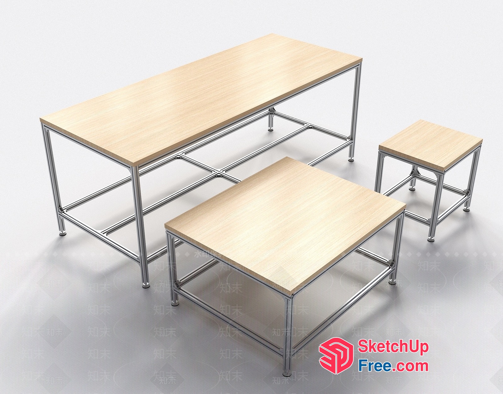 Modern Light Wood And Metal Tables 3D SketchUp File