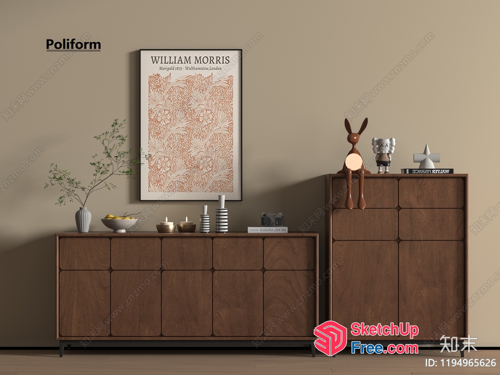 Modern William Morris Poster In Creamy Style 3D SketchUp File
