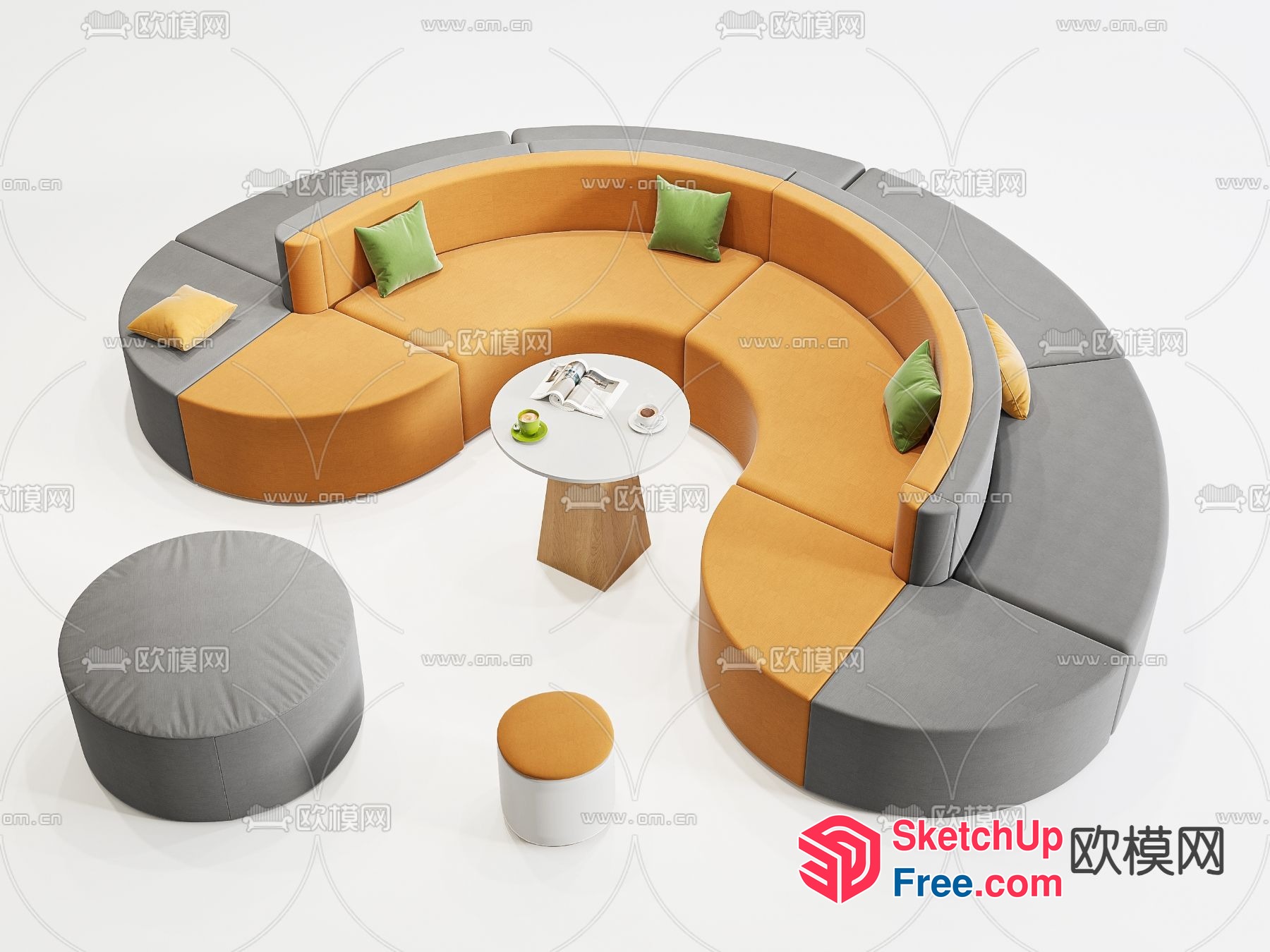 Circular Sofa Arrangement With Pillows And Coffee Table 3D SketchUp File
