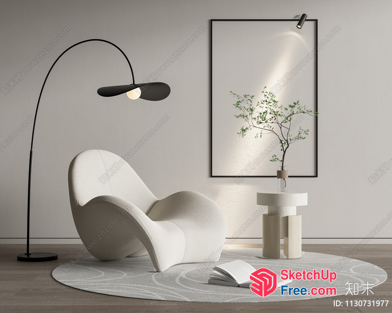 Elegant Modern Living Room With Creamy Style Furniture 3D SketchUp File