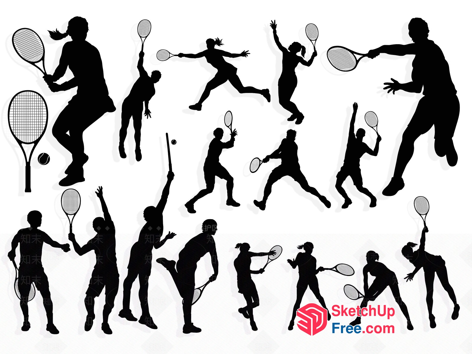 Tennis Players In Various Poses 3D SketchUp File
