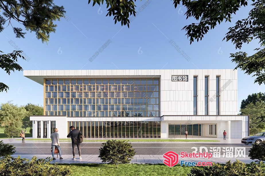 Modern Commercial Building With Glass Curtain Wall 3D SketchUp File