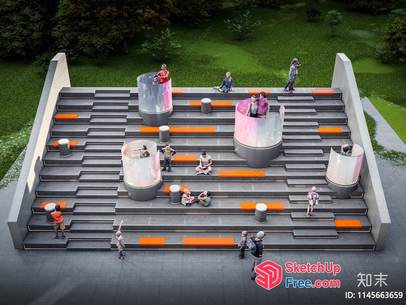 People Relaxing On Stairs 3D SketchUp File