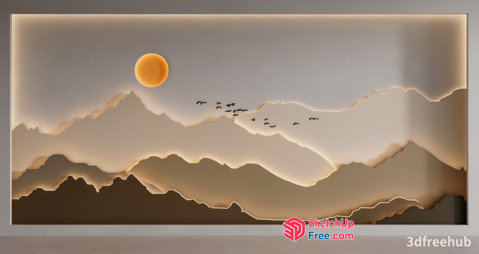 Serene Mountain Landscape With Sun 3D SketchUp File