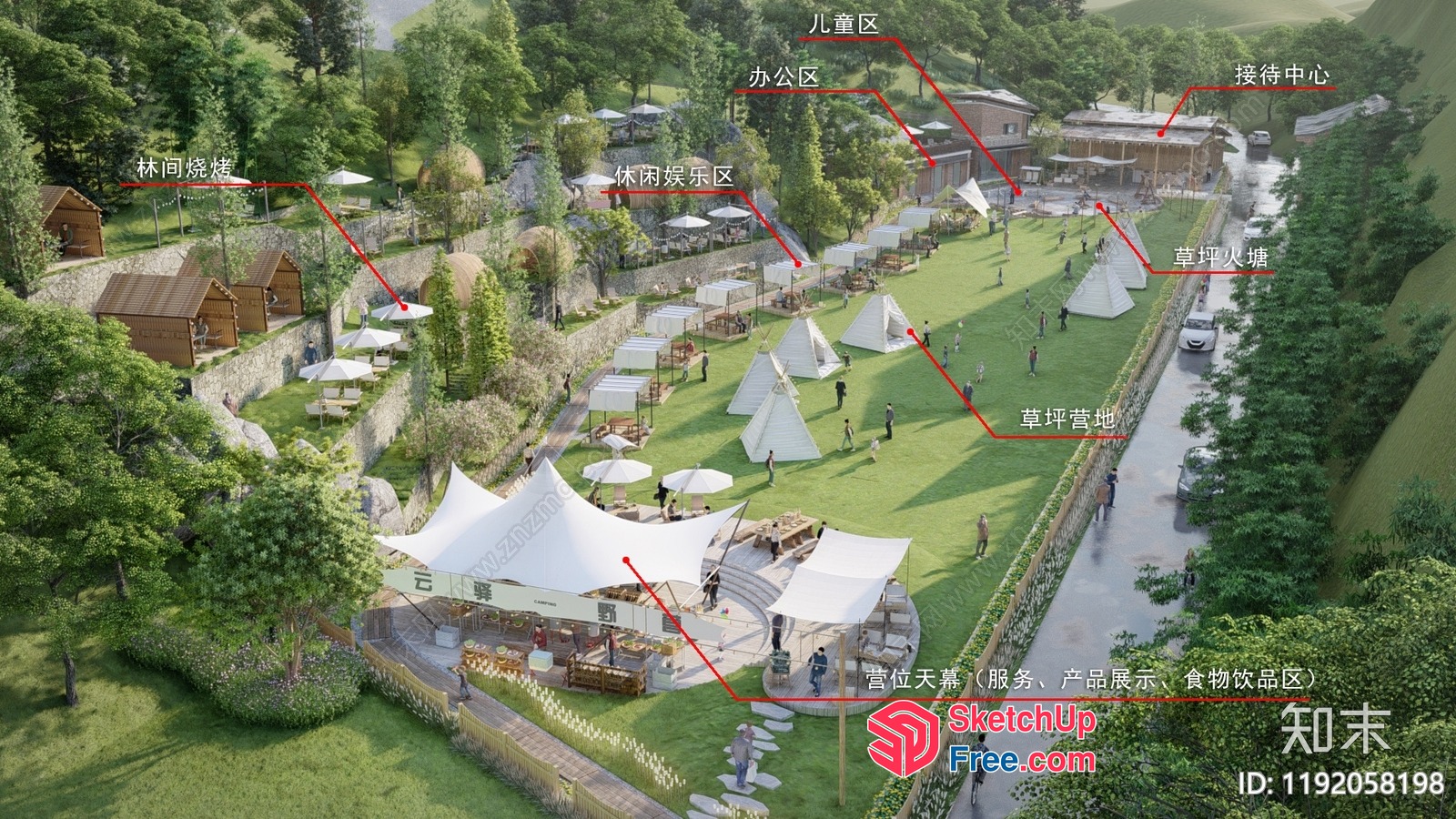 Outdoor Event Venue With Teepees And White Canopies 3D SketchUp File