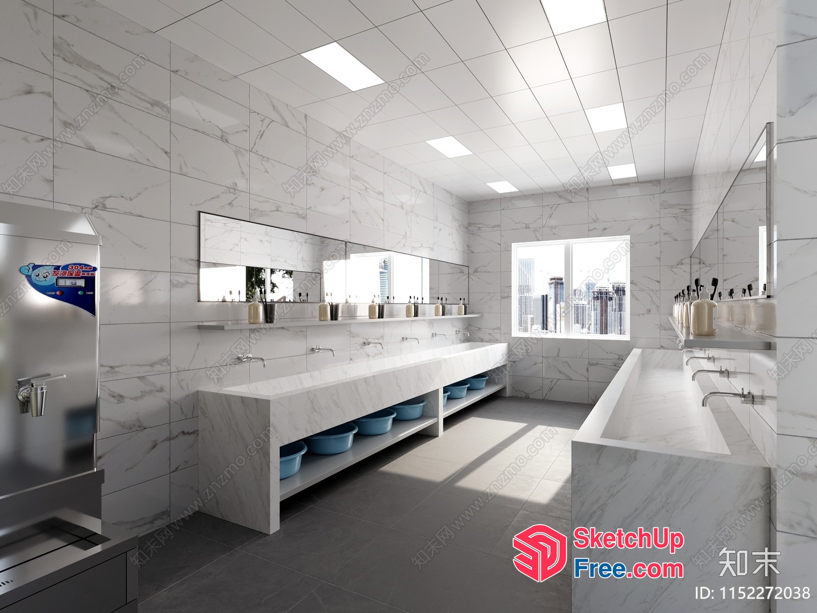 Modern Bathroom With White Marble Tiling And Large Sinks 3D SketchUp File