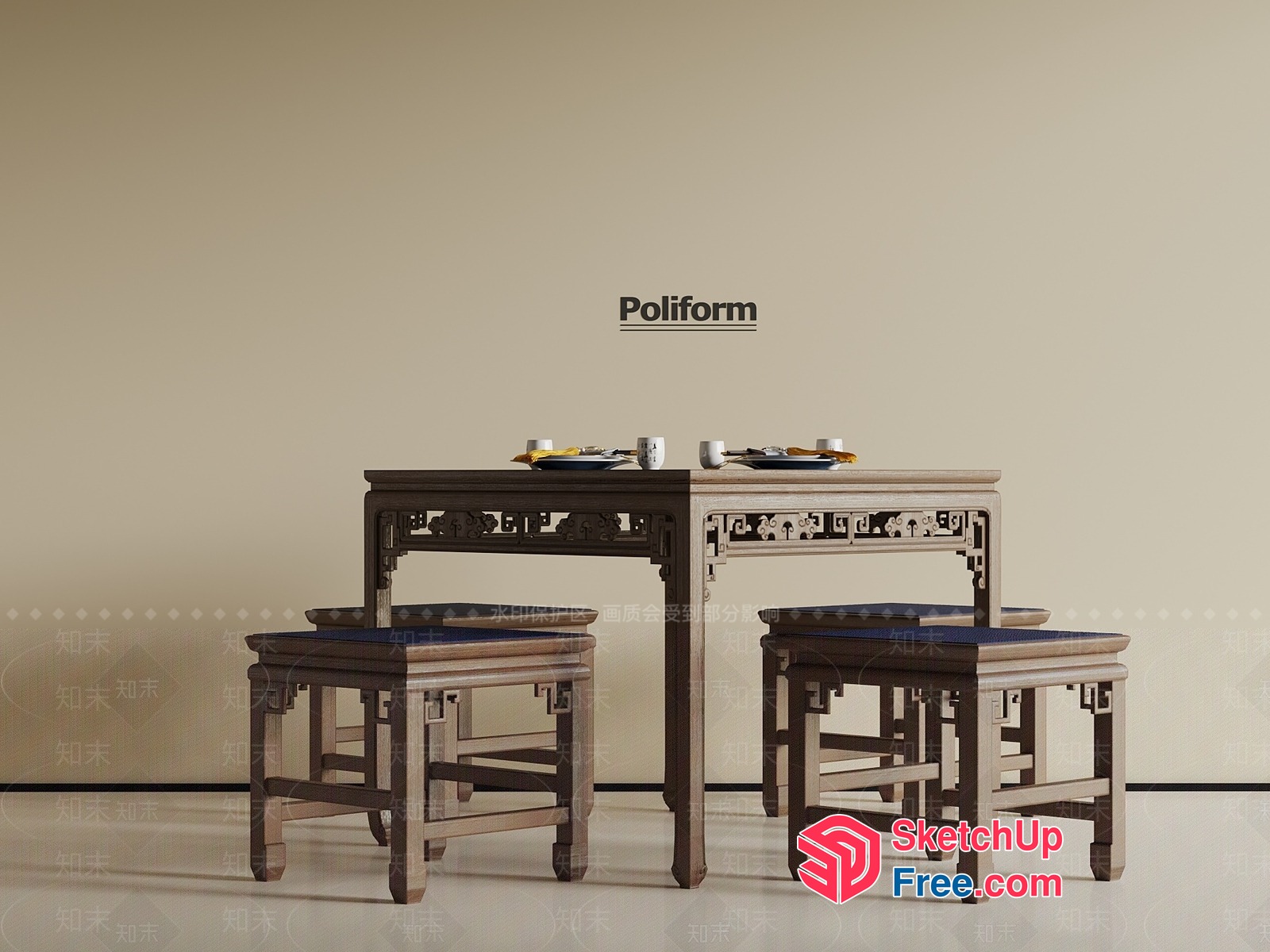 Ornate Furniture Set With Carved Details 3D SketchUp File