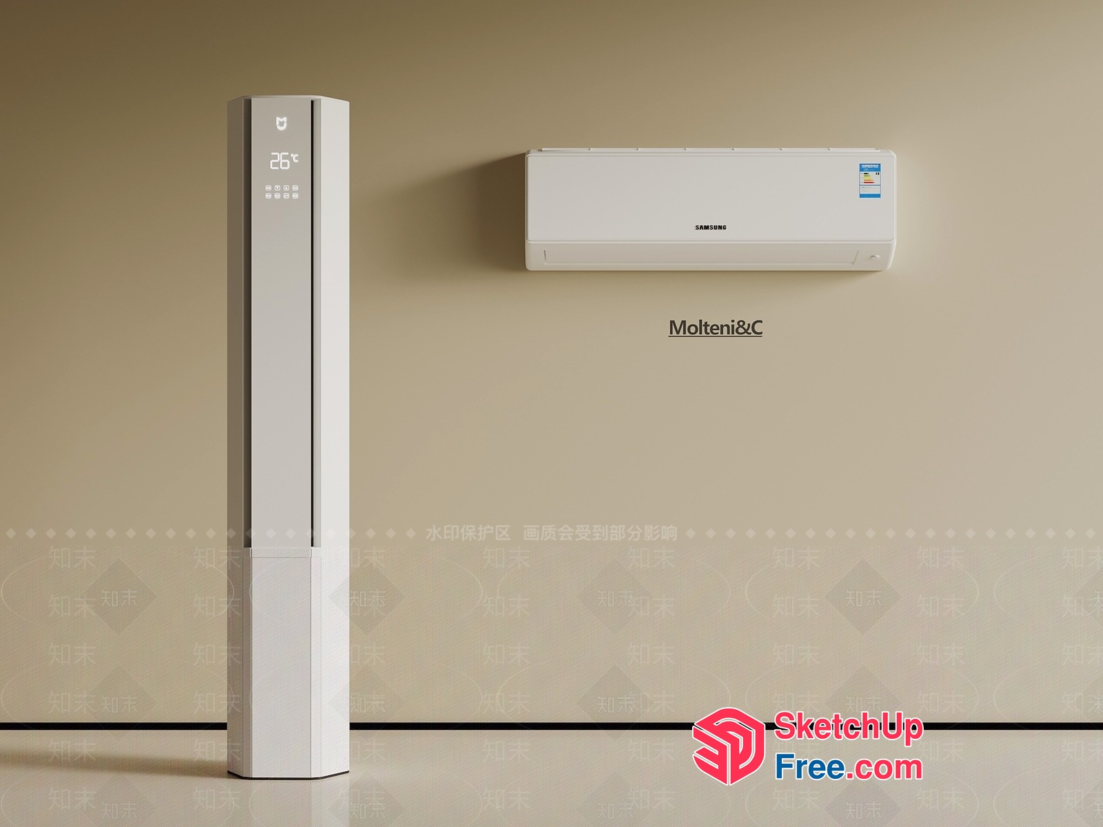 Modern Minimalist Air Conditioning Unit And White Pillar 3D SketchUp File