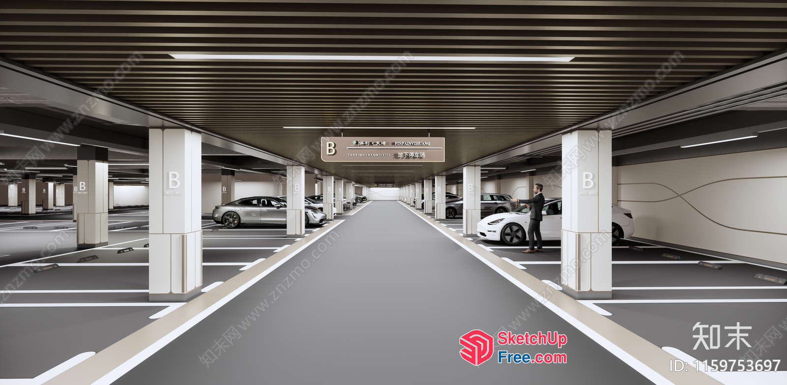 Multi-Level Parking Garage With Pillars And Ceiling 3D SketchUp File