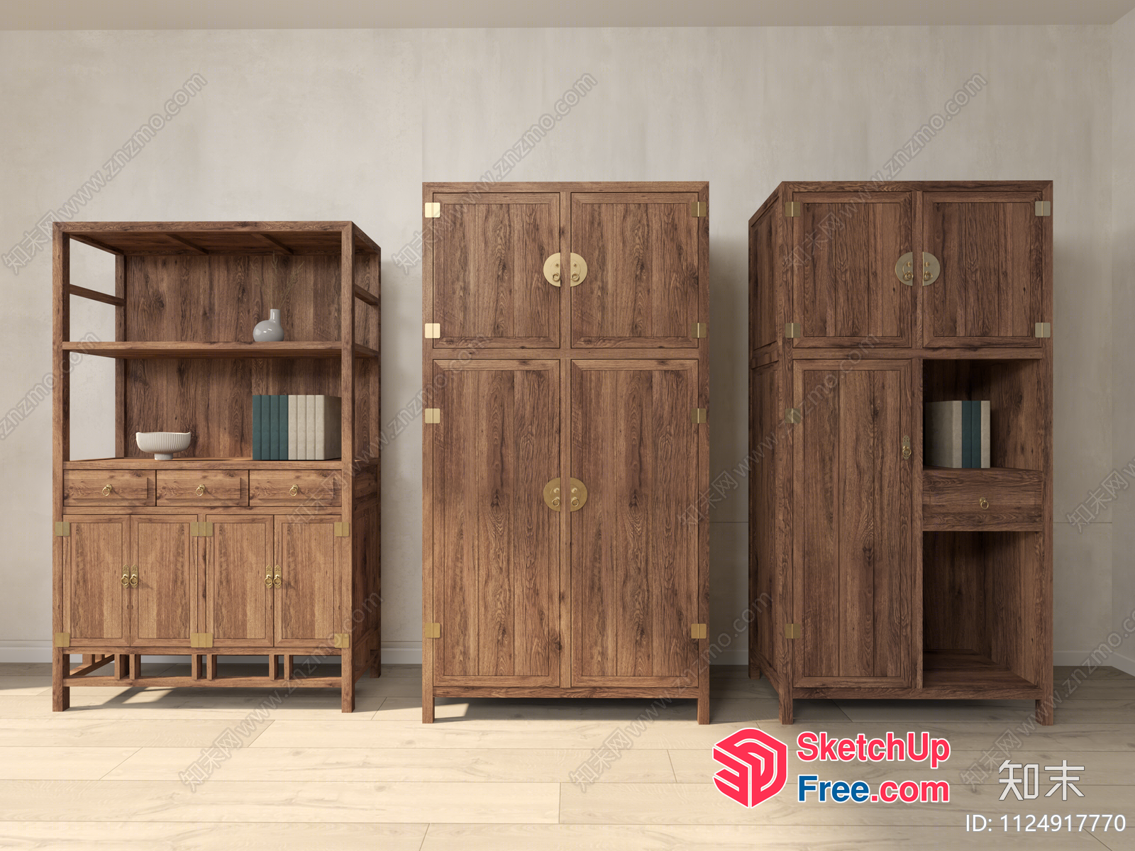 Wooden Furniture Set With Decorative Elements 3D SketchUp File