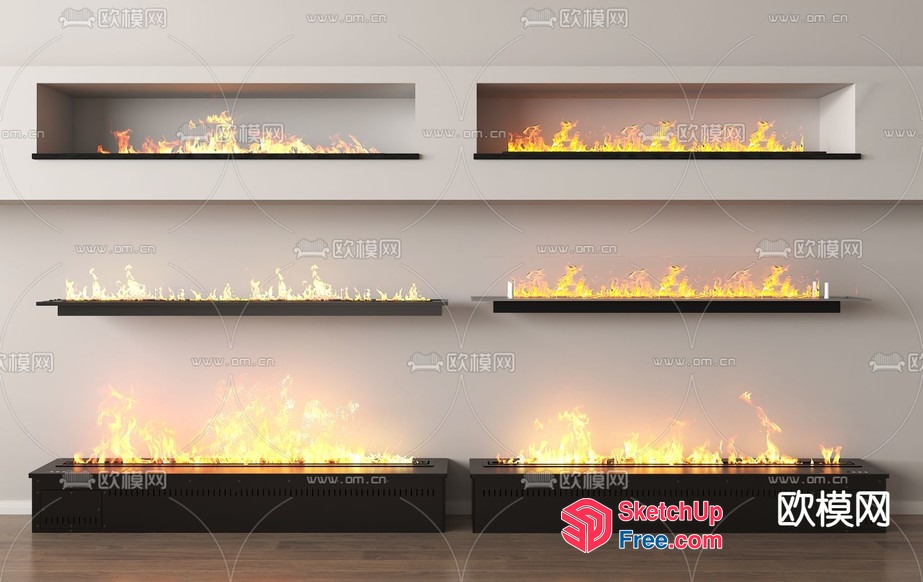 Modern Fireplaces With Glass And Metal Accents 3D SketchUp File