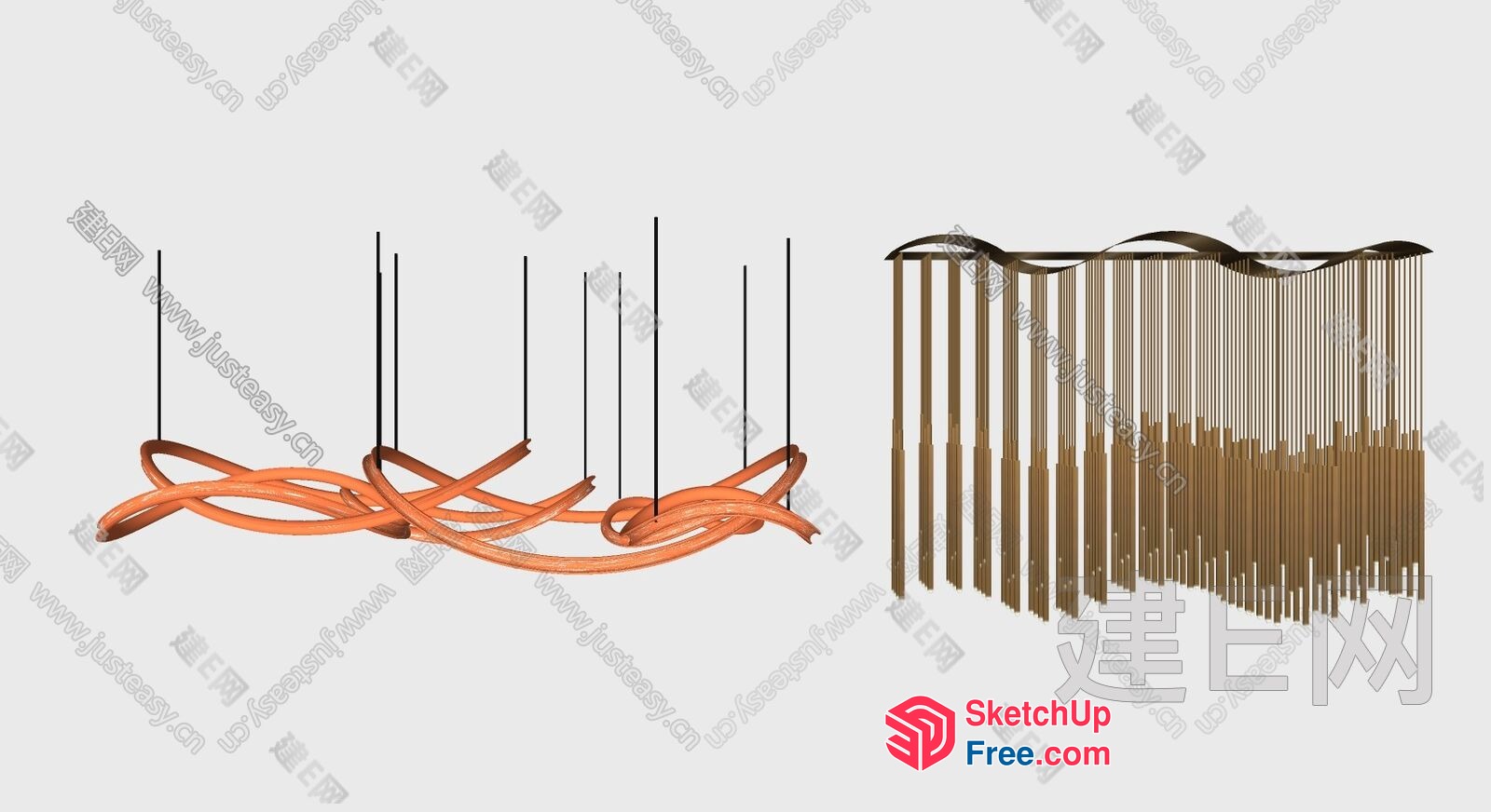 Suspended Light Fixture With Wavy Orange Rope Design 3D SketchUp File