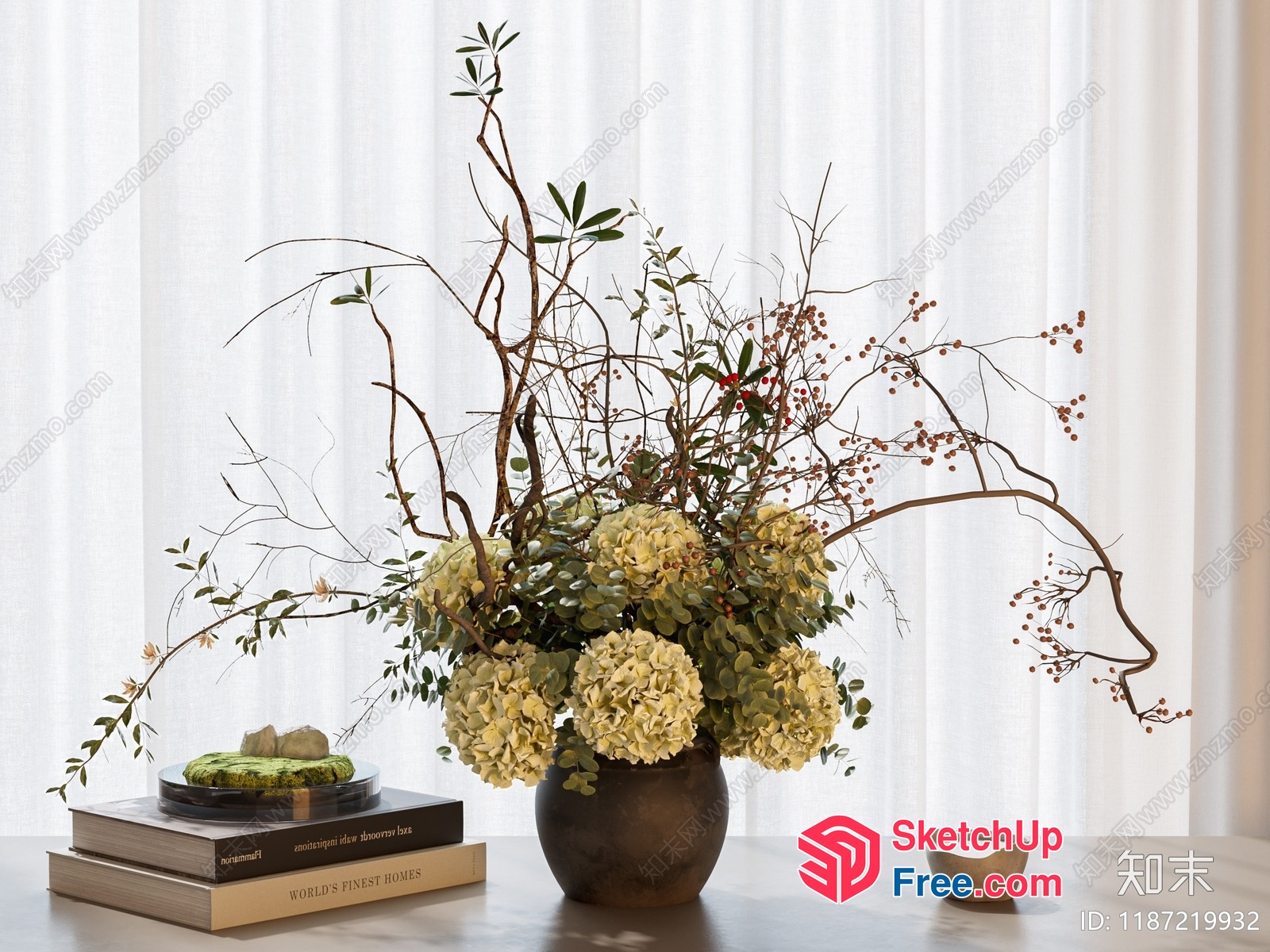 Elegant Arrangement Of Flowers And Branches In A Vase 3D SketchUp File