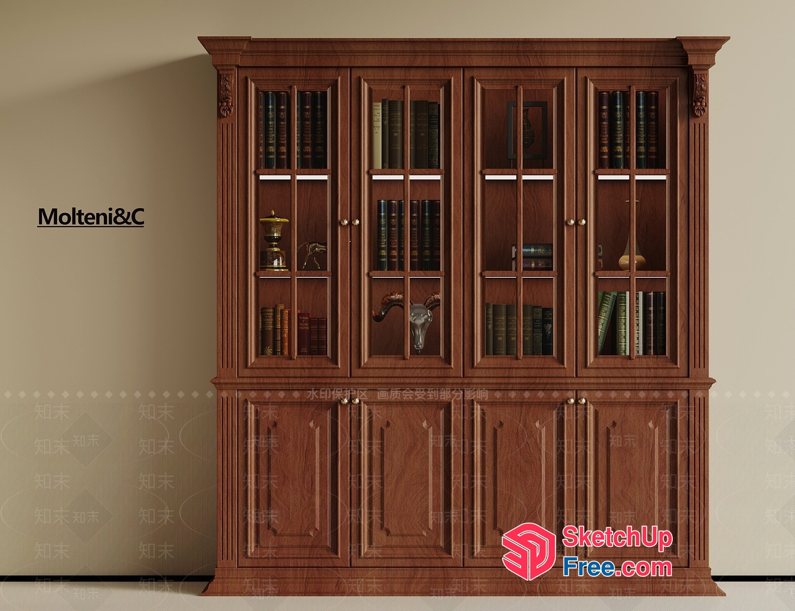 Elegant Traditional Wooden Bookcase With Ornate Details 3D SketchUp File