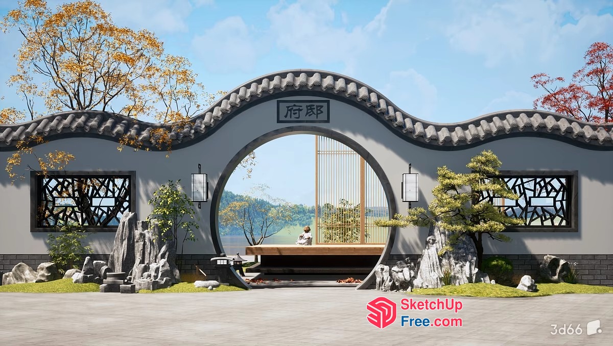 Serene Chinese Garden Entrance 3D SketchUp File
