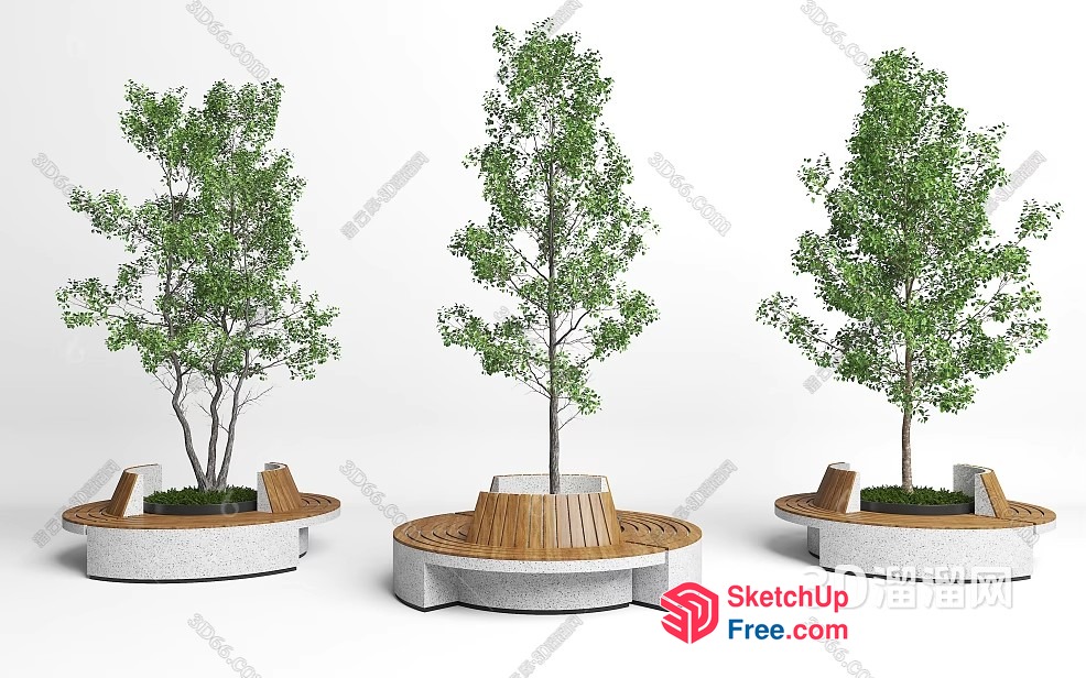 Outdoor Seating Area With Trees And Planters 3D SketchUp File