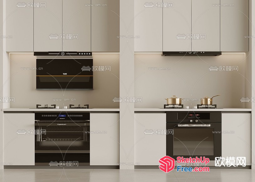 Modern Kitchen Interior With Black Appliances And White Cabinets 3D SketchUp File
