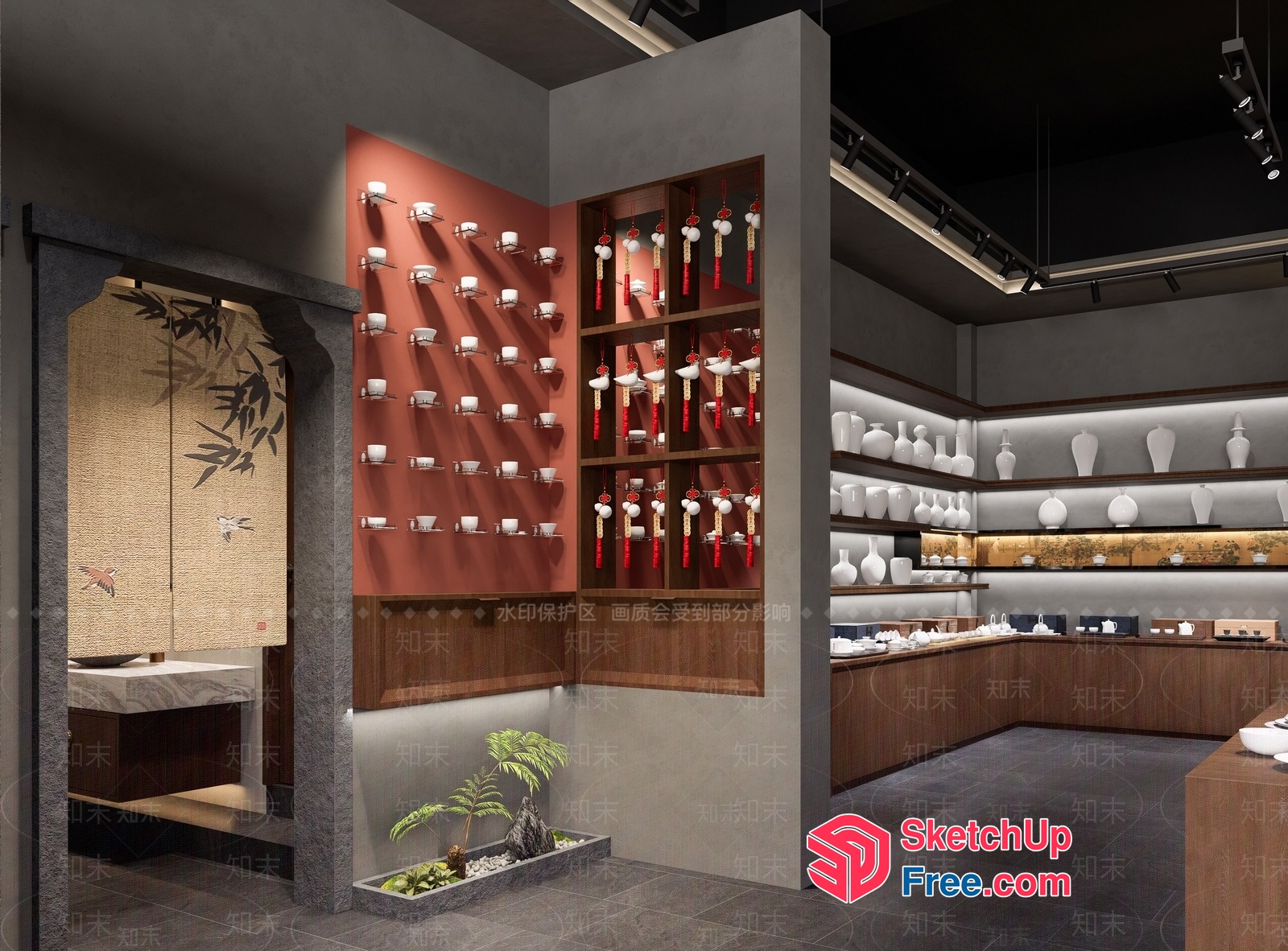Elegant And Traditional Asian-Inspired Tea Room 3D SketchUp File