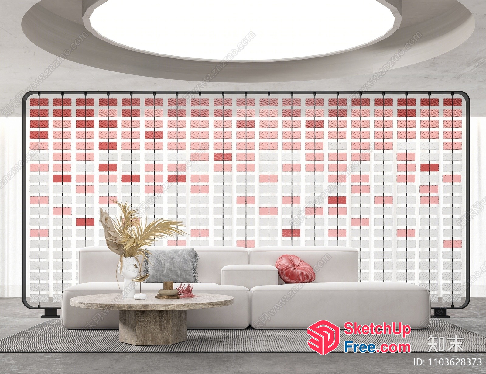 Modern Glass Brick Partition Screen With White Couch And Coffee Table 3D SketchUp File