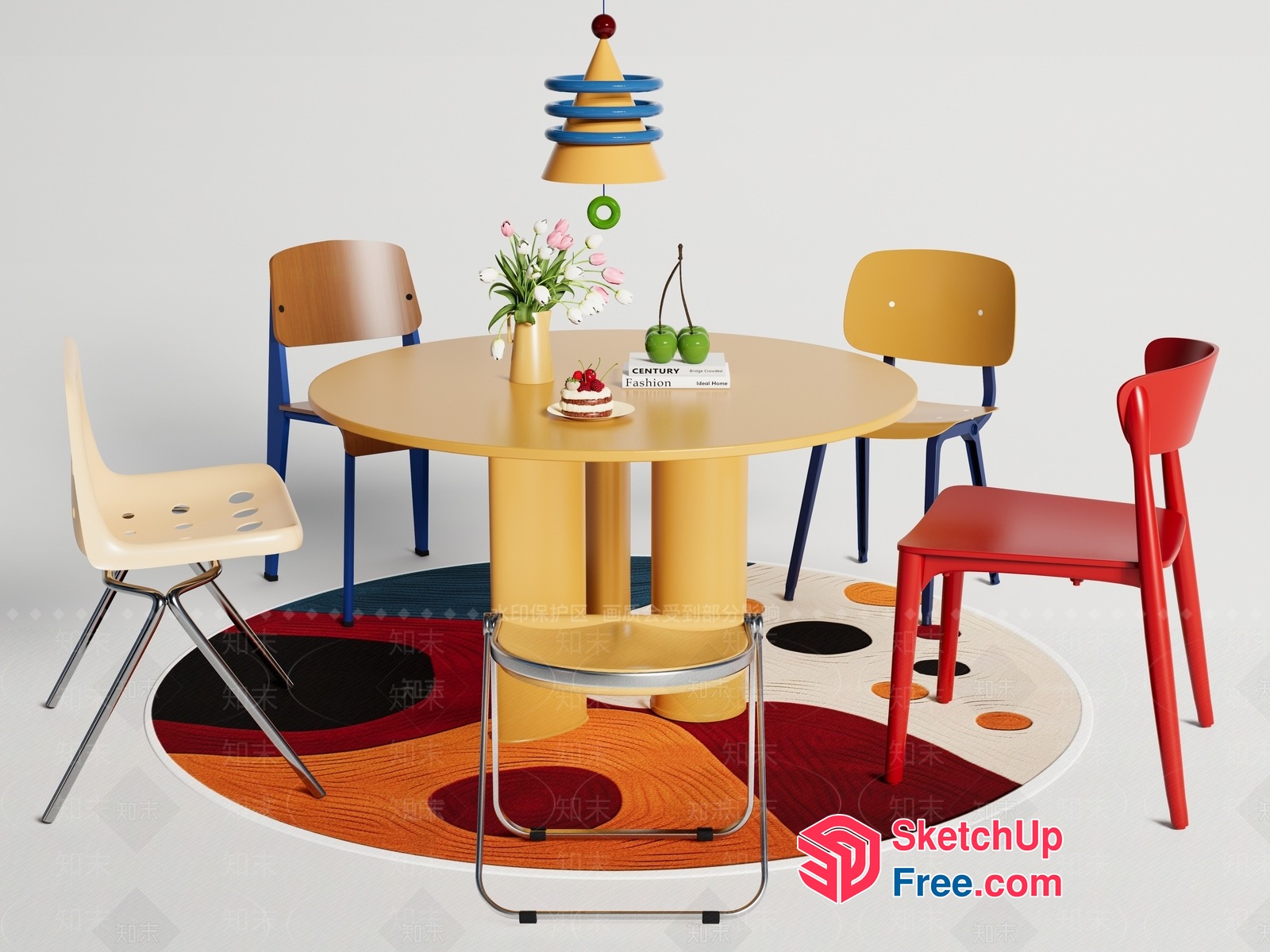 Colorful Dining Room Furniture Set 3D SketchUp File