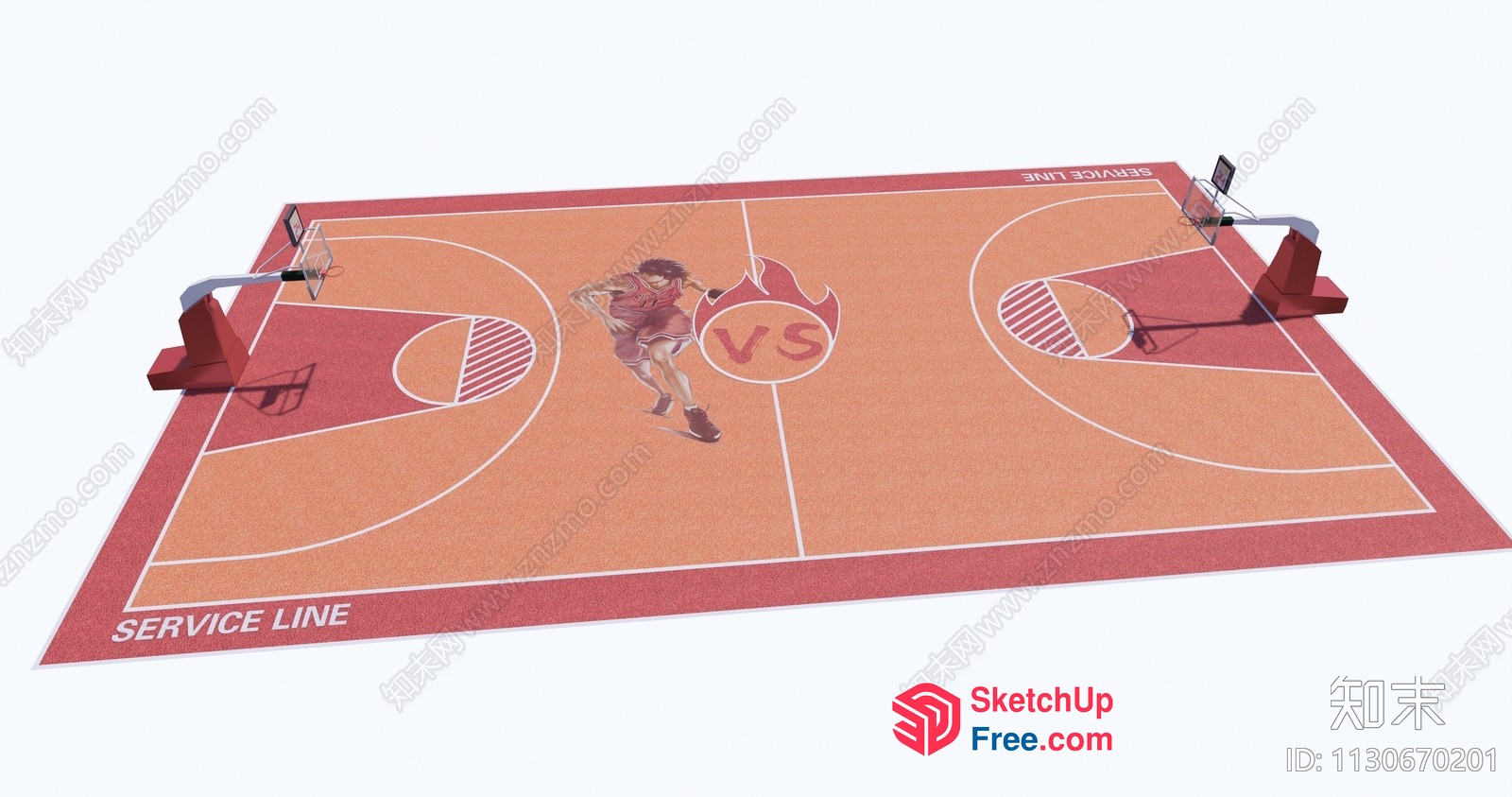 Basketball Court With Player And Hoops 3D SketchUp File