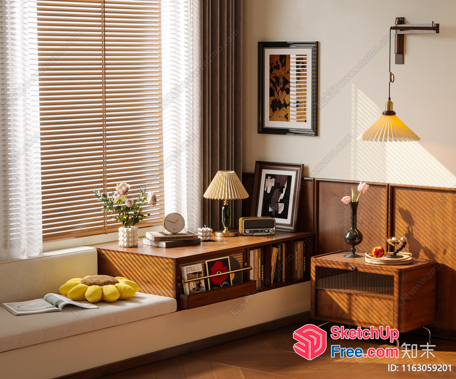 Elegant Living Room With Warm Wood Accents And Soft Lighting 3D SketchUp File