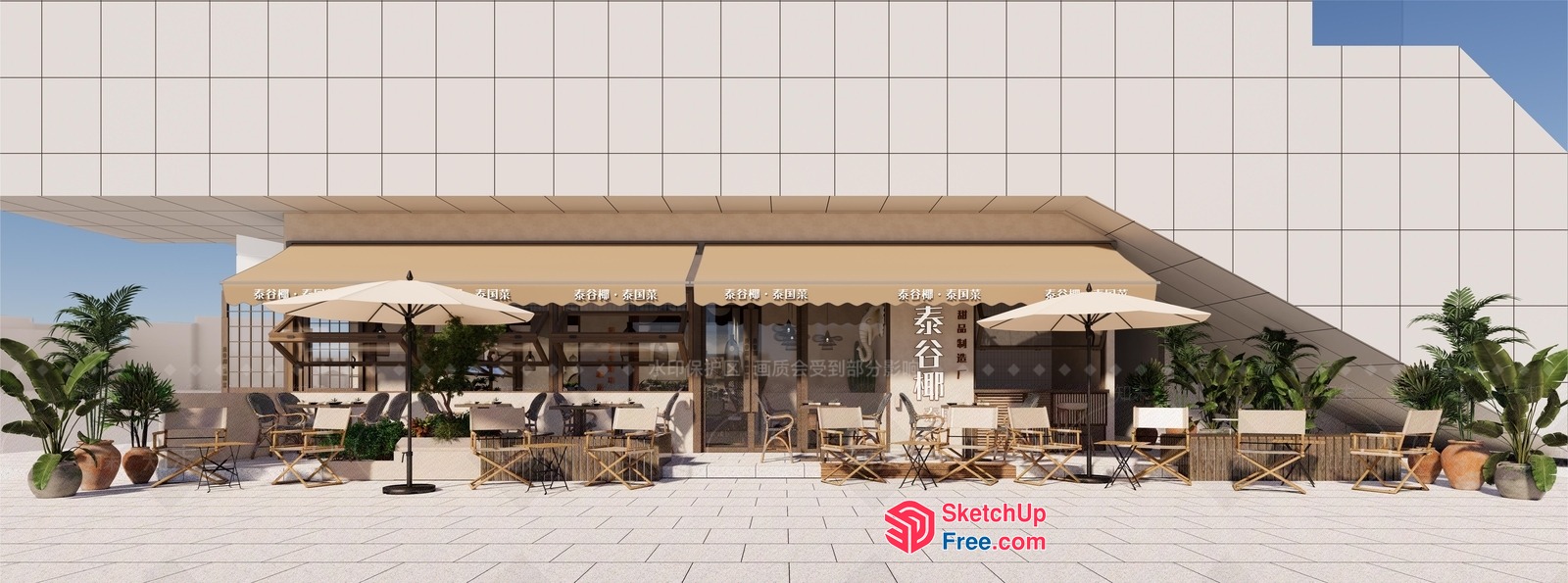 Exterior Modern Commercial Street Cafe 3D SketchUp File