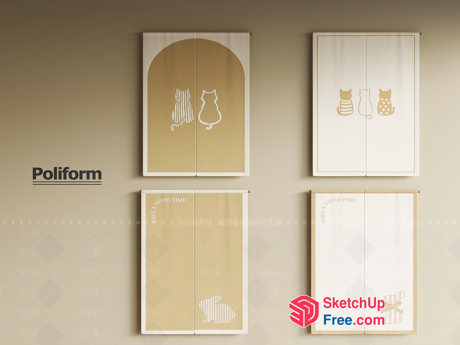 Elegant Wall Art Pieces With Whimsical Cat Silhouettes 3D SketchUp File