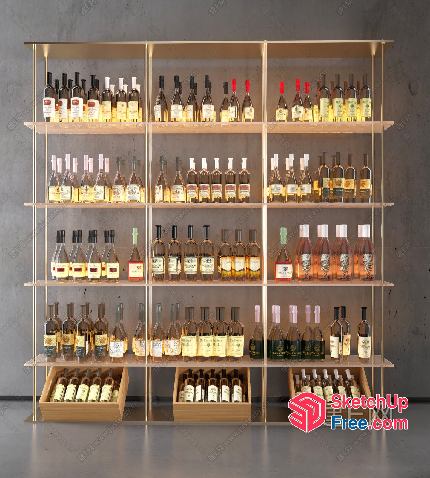 Luxurious Wine Display Shelving Unit 3D SketchUp File