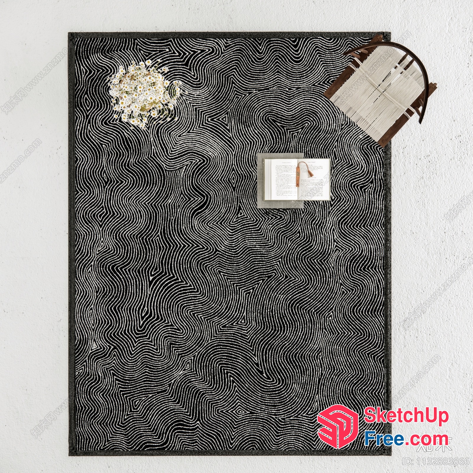 Abstract Patterned Rug In Black And White 3D SketchUp File