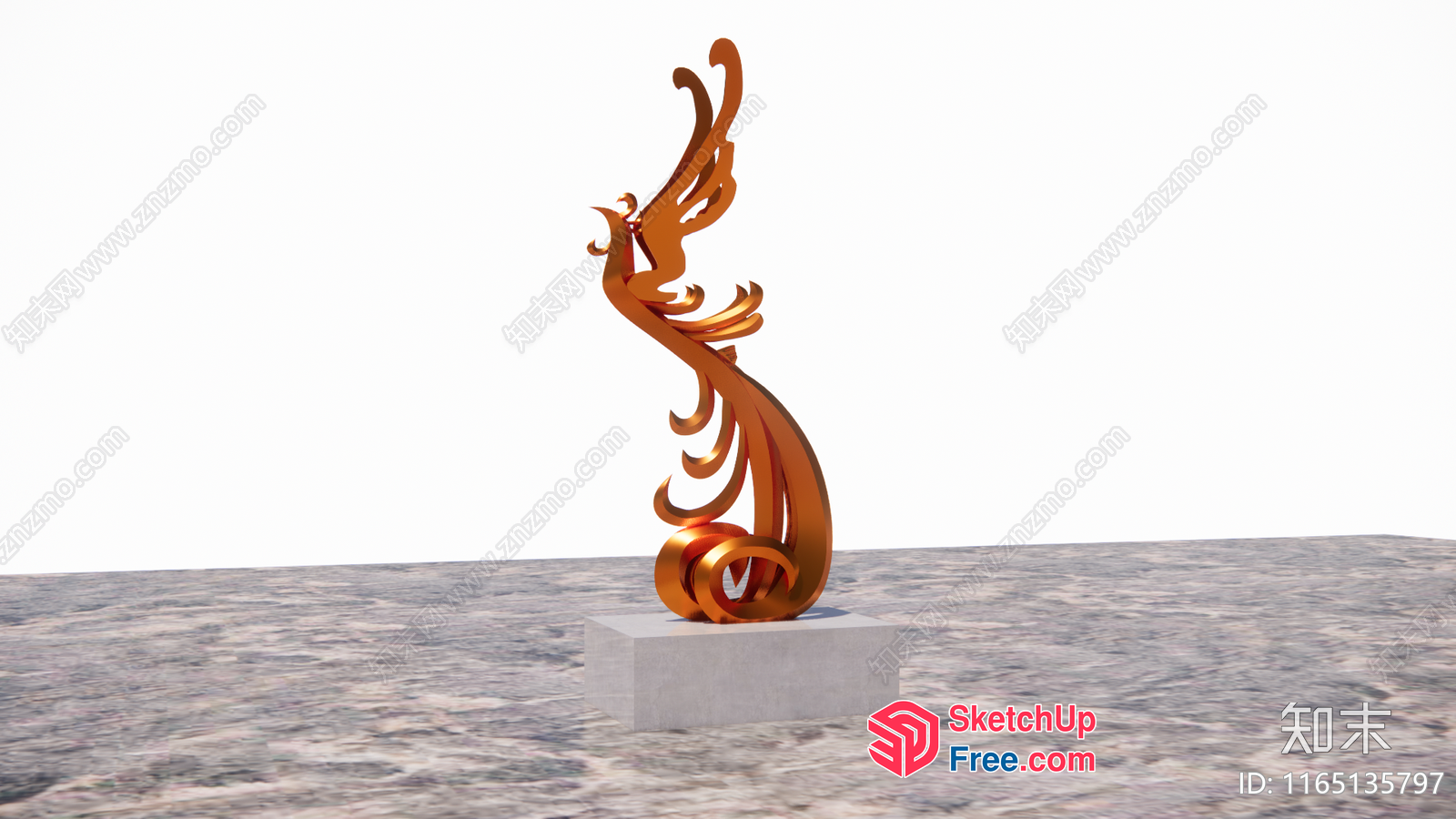Sculptural Golden Art Piece On A Plinth 3D SketchUp File