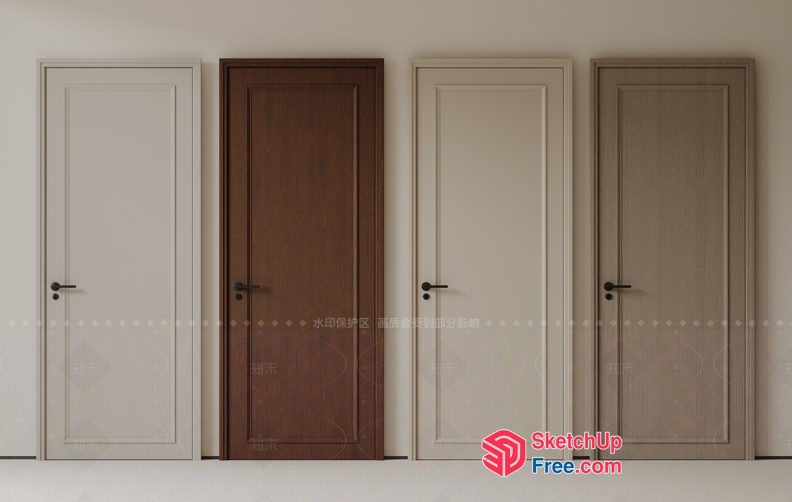 Four Doors In Different Styles And Colors 3D SketchUp File