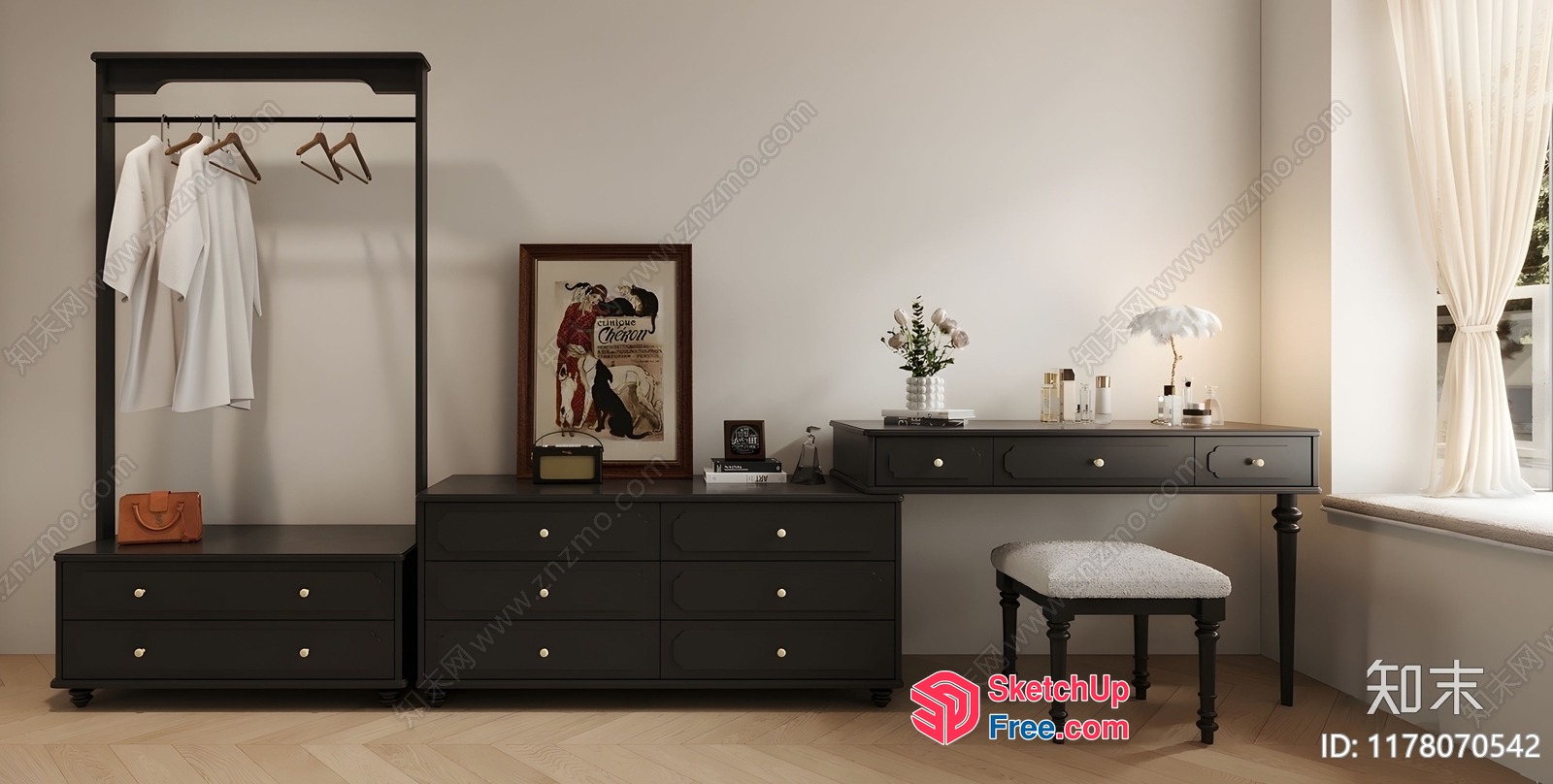 Elegant Black And White Bedroom Furniture Collection 3D SketchUp File