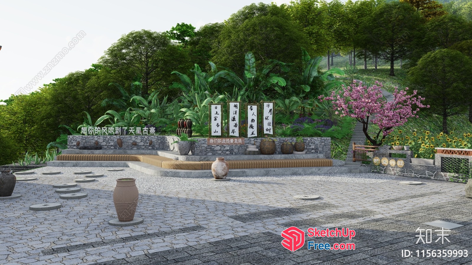 Asian-Inspired Outdoor Space With Traditional Decor 3D SketchUp File
