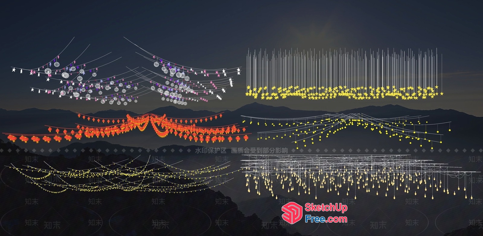 Vibrant String Light Installation For Festive Occasions 3D SketchUp File