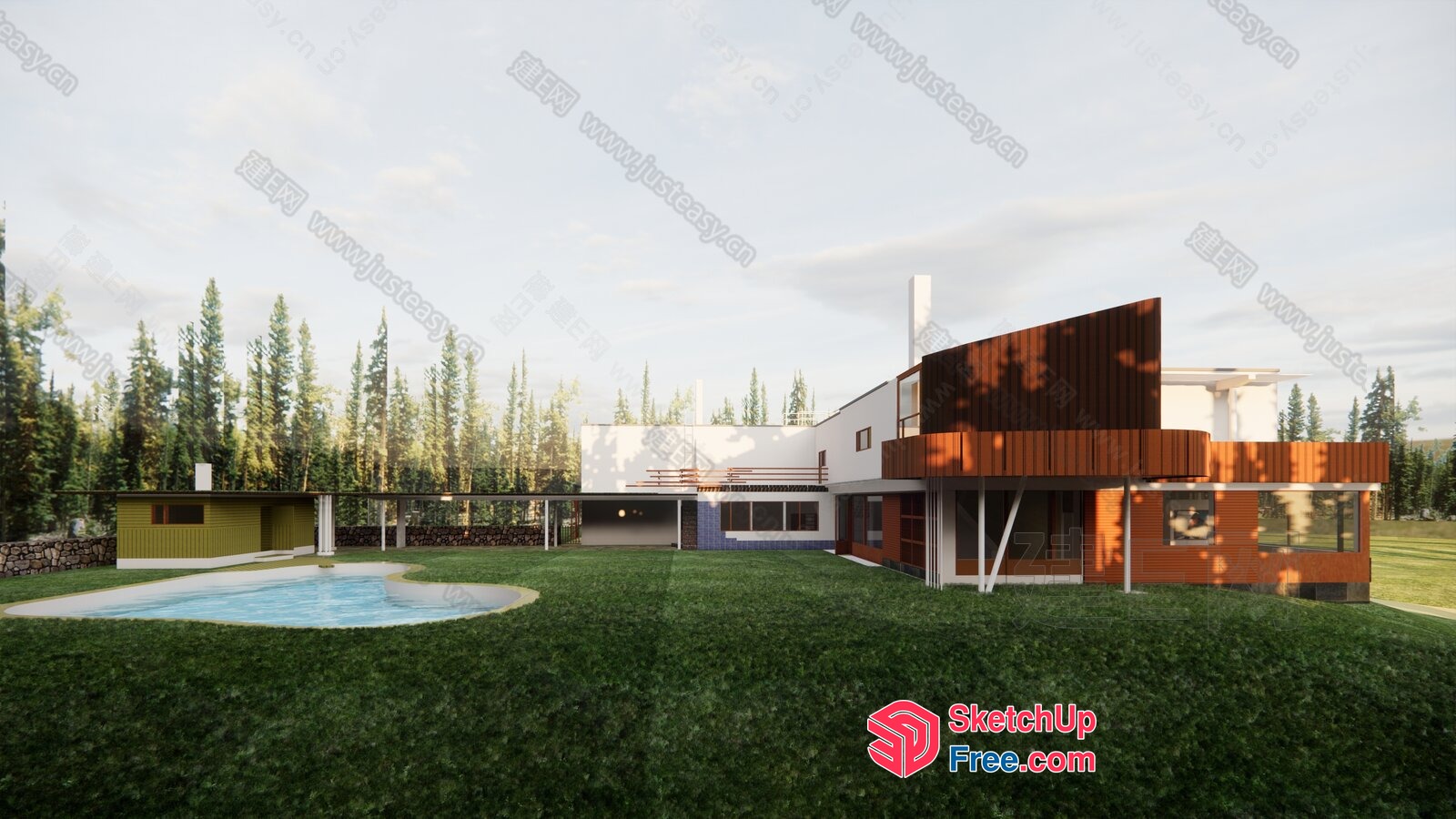 Modern Villa With Pool And Forest View 3D SketchUp File