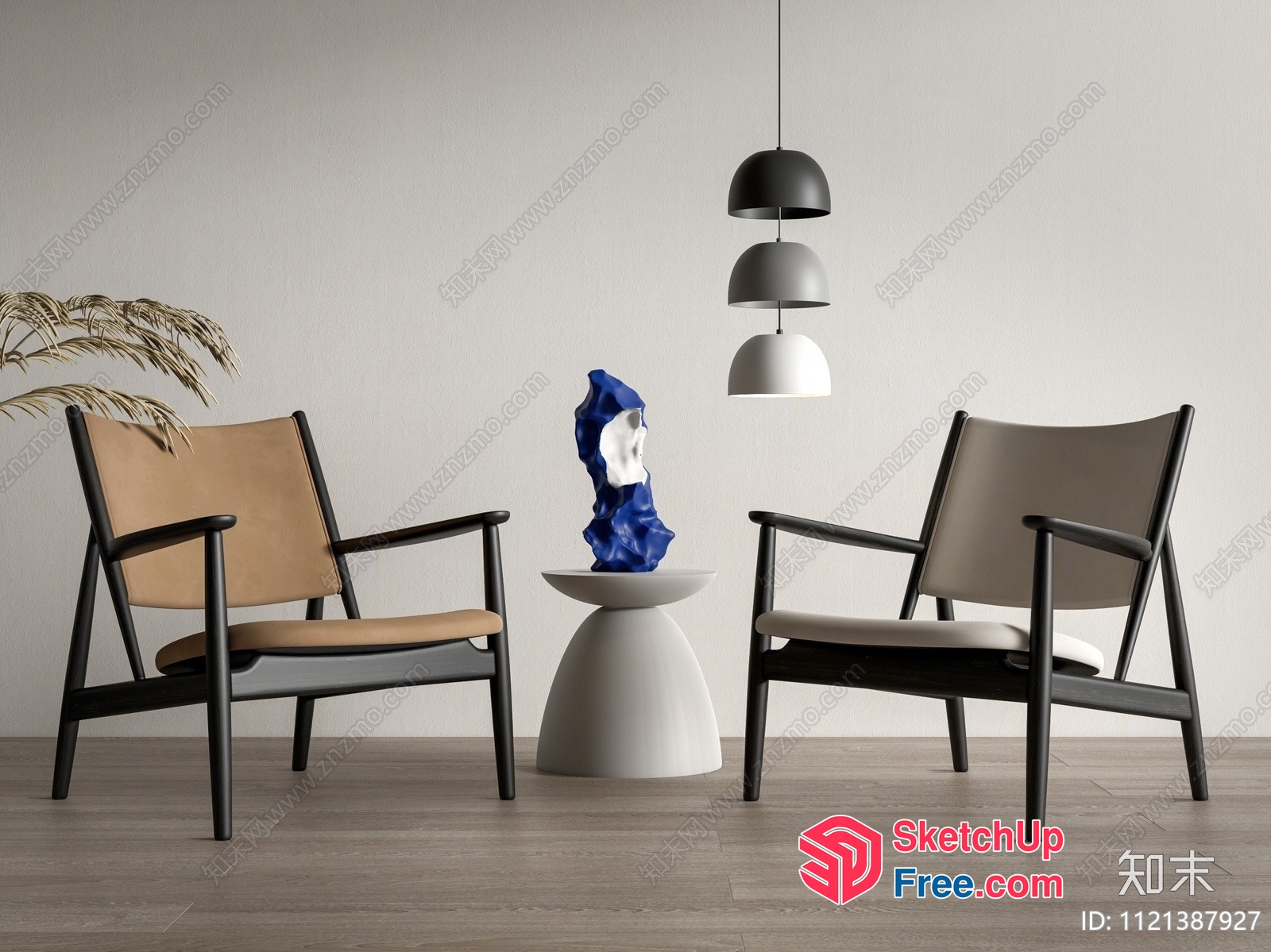 Two Chairs And A Sculpture In A Minimalist Room 3D SketchUp File