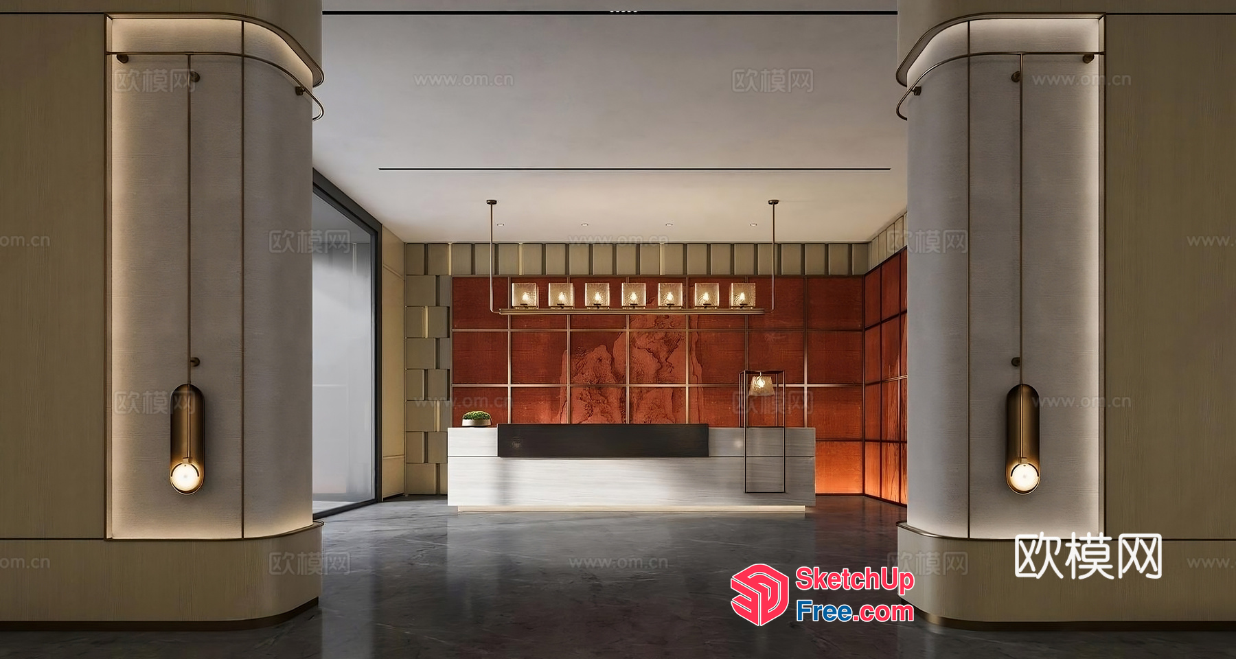 Modern Office Reception Area With Marble Flooring 3D SketchUp File