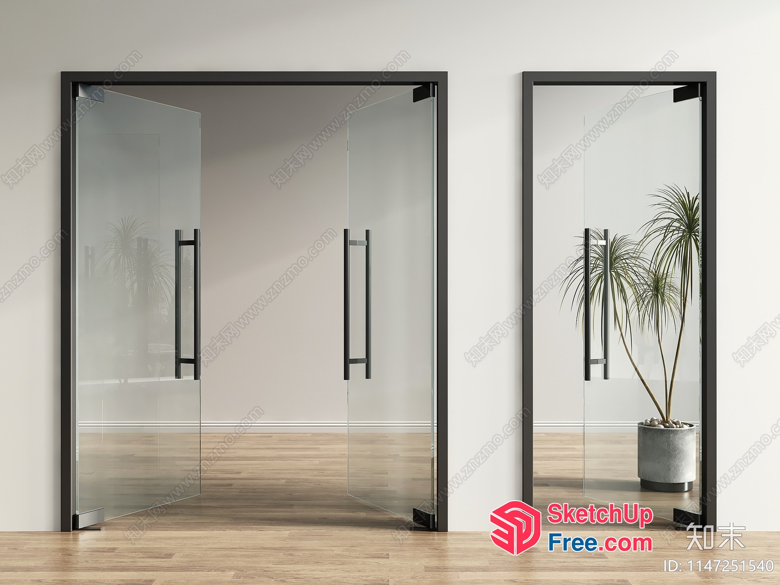 Modern Glass Door With Black Frame 3D SketchUp File